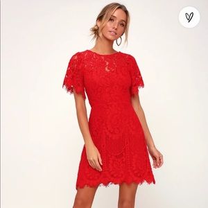 Lulus Pearson Red Lace Short Sleeve Dress